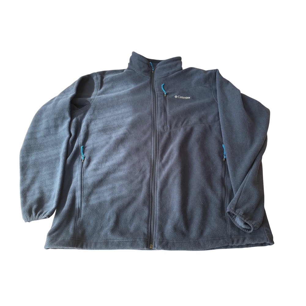 Columbia Mens XXL Navy Blue Full Zip Fleece Jacket Mock Neck Pockets Outdoor